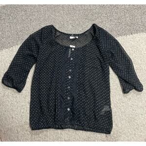 NWT Garage Floral Peasant Top Women's Size Small Black Button Front 100001593